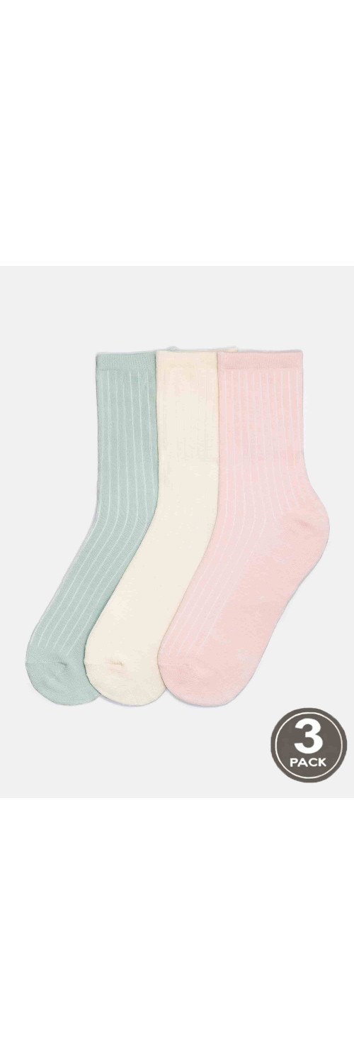 Cotton socks long for women Legs G08 Socks cotton rib (3 pack) cream/rose/fog  36-40-0