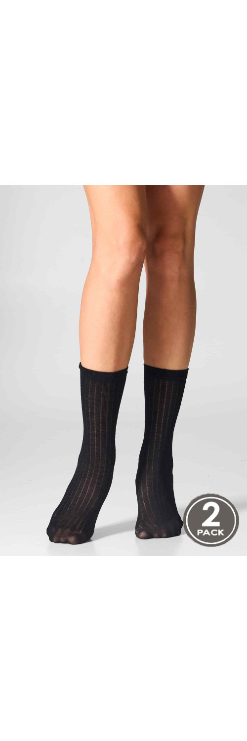 Wool socks long for women Legs W12 Socks wool merino (2 pack) nero  ONESIZE-0