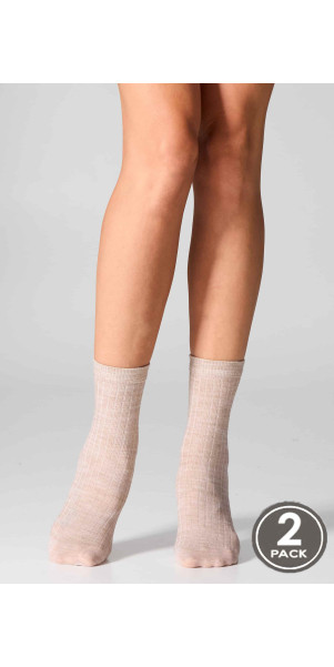 Wool socks long for women Legs W12 Socks wool merino (2 pack) beige melange-image