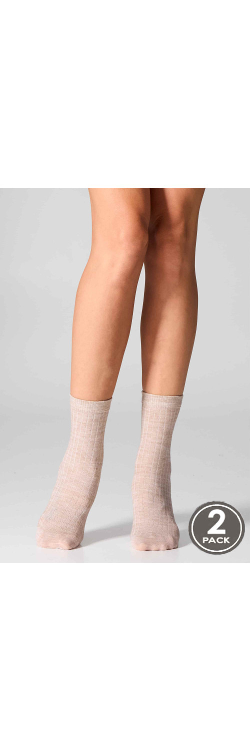 Wool socks long for women Legs W12 Socks wool merino (2 pack) beige melange  ONESIZE-0