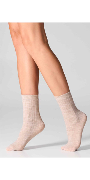 Wool socks long for women Legs W12 Socks wool merino (2 pack) beige melange-image