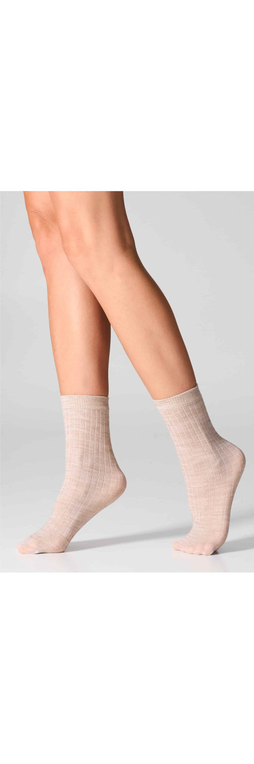 Wool socks long for women Legs W12 Socks wool merino (2 pack) beige melange  ONESIZE-1