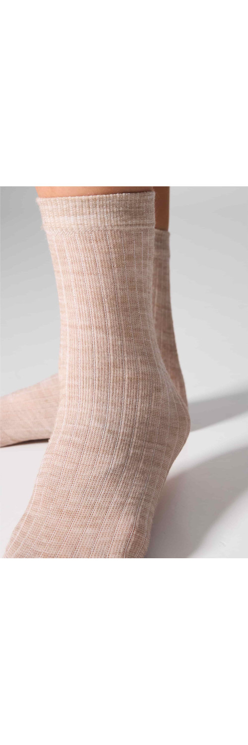 Wool socks long for women Legs W12 Socks wool merino (2 pack) beige melange  ONESIZE-2