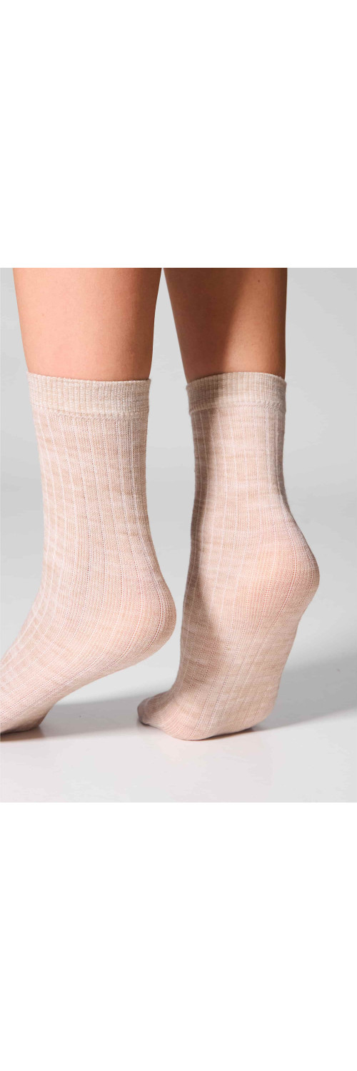 Wool socks long for women Legs W12 Socks wool merino (2 pack) beige melange  ONESIZE-3
