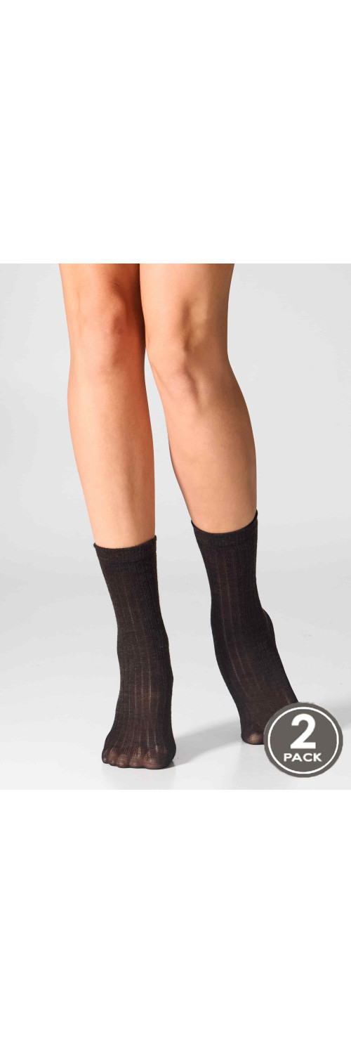 Wool socks long for women Legs W12 Socks wool merino (2 pack) brown melange  ONESIZE-0