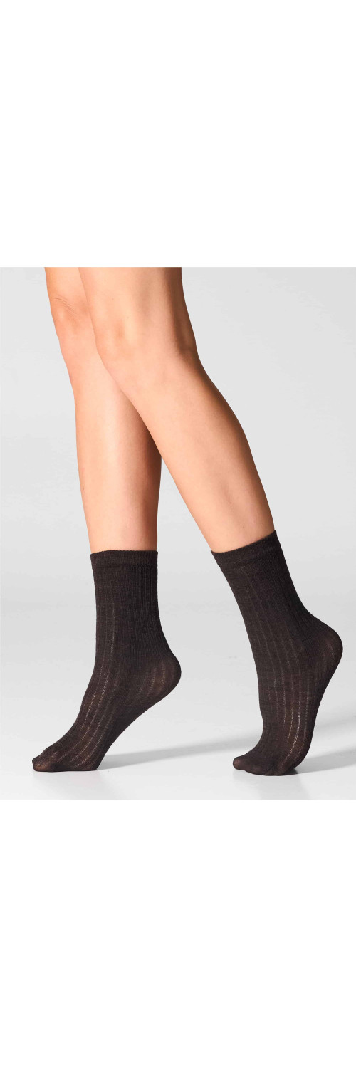 Wool socks long for women Legs W12 Socks wool merino (2 pack) brown melange  ONESIZE-1