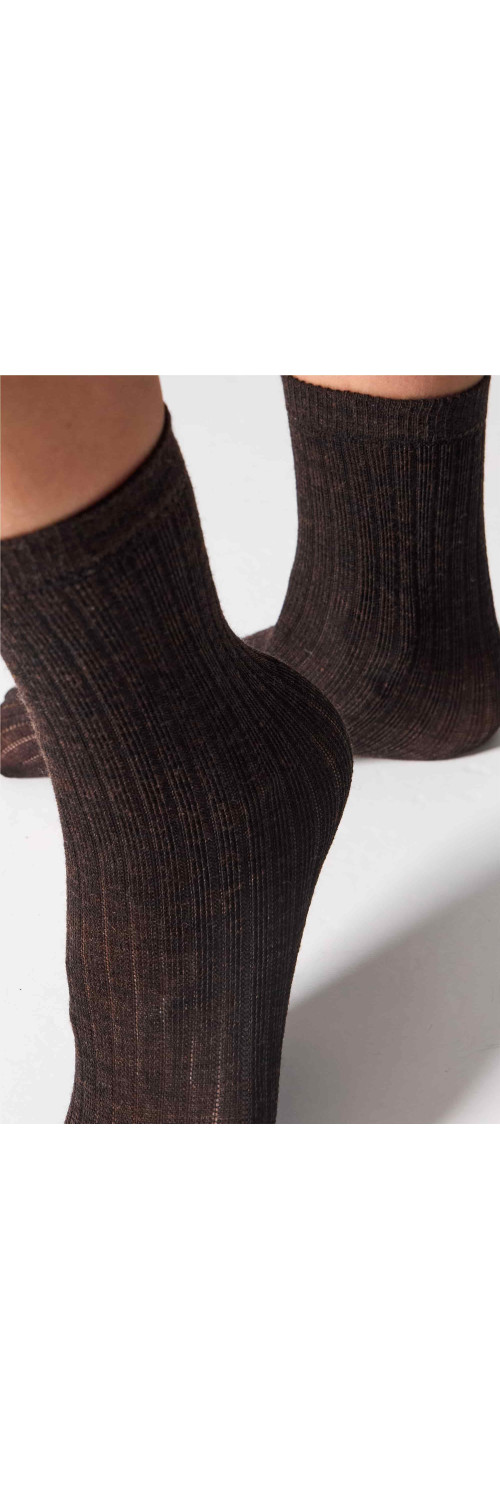 Wool socks long for women Legs W12 Socks wool merino (2 pack) brown melange  ONESIZE-2