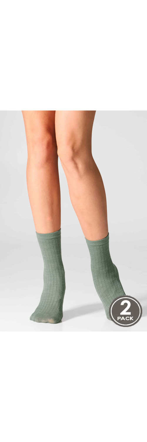 Wool socks long for women Legs W12 Socks wool merino (2 pack) pine/pumpkin  ONESIZE-0