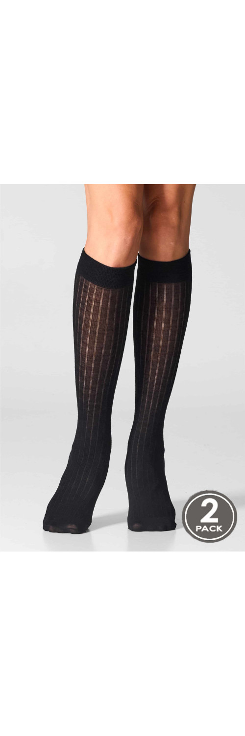 Wool knee highs for women Legs KW22 Knee high wool merino (2 pack) nero  ONESIZE-0