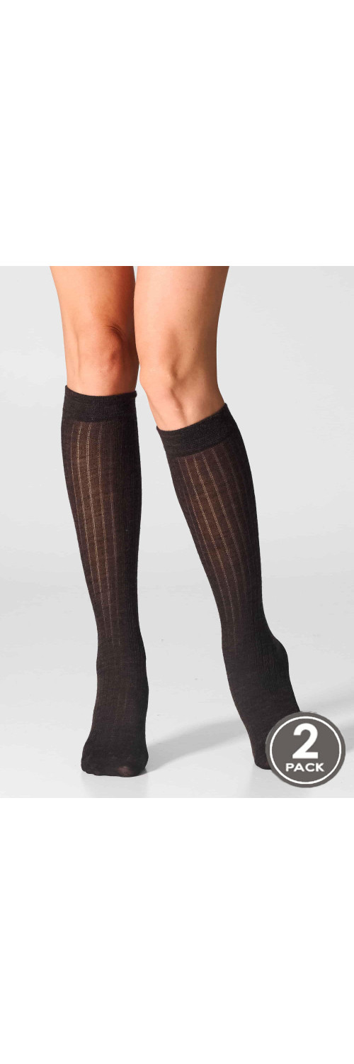Wool knee highs for women Legs KW22 Knee high wool merino (2 pack) brown melange  ONESIZE-0