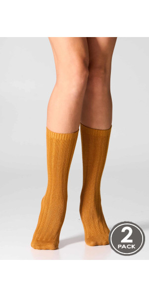 Warm socks long for women Legs W22 Socks angora rabbit (2 pack) ochre/grey-image