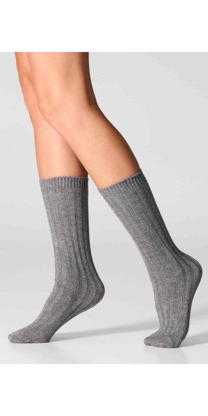 Warm socks long for women Legs W22 Socks angora rabbit (2 pack) ochre/grey-image