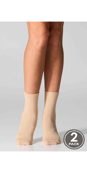 Wool socks long for women Legs W23  socks wool rhomb (2 pack) beige/latte-image