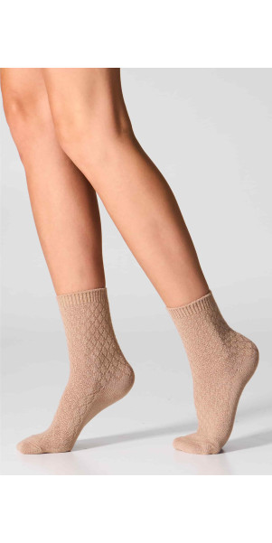 Wool socks long for women Legs W23  socks wool rhomb (2 pack) beige/latte-image