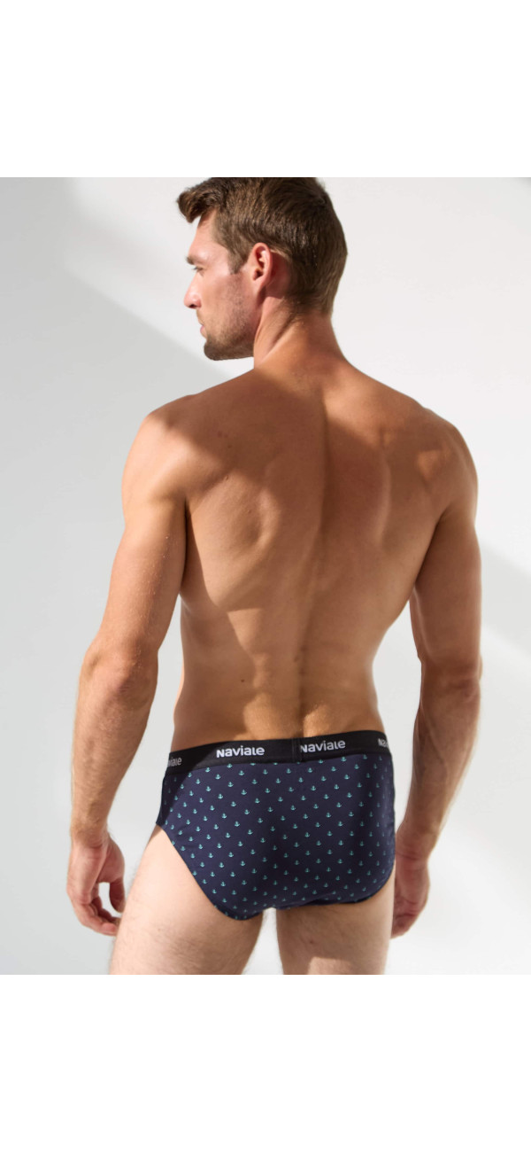 Underpants slips for men Naviale MU202-02 Sierra dark blue with anchors-image