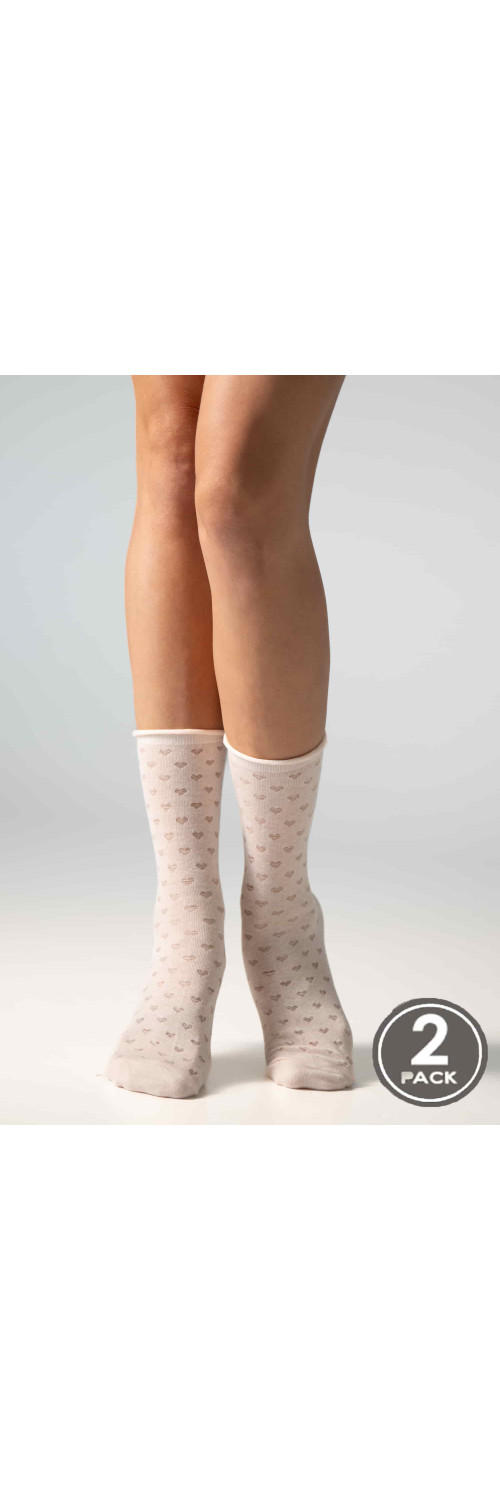 Cotton socks long for women Legs G17 Socks cotton heart (2 пари) (2 pack) pudra/latte  36-40-0