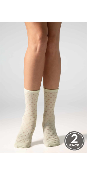 Cotton socks long for women Legs G17 Socks cotton heart (2 пари) (2 pack) cream/green tea-image
