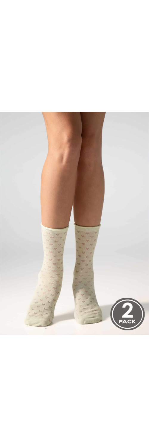 Cotton socks long for women Legs G17 Socks cotton heart (2 пари) (2 pack) cream/green tea  36-40-0