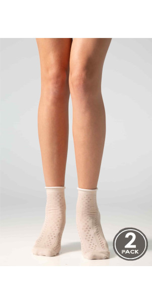 Cotton socks long for women Legs G16 Cotton rhomb (2 pack) cream/beige-image