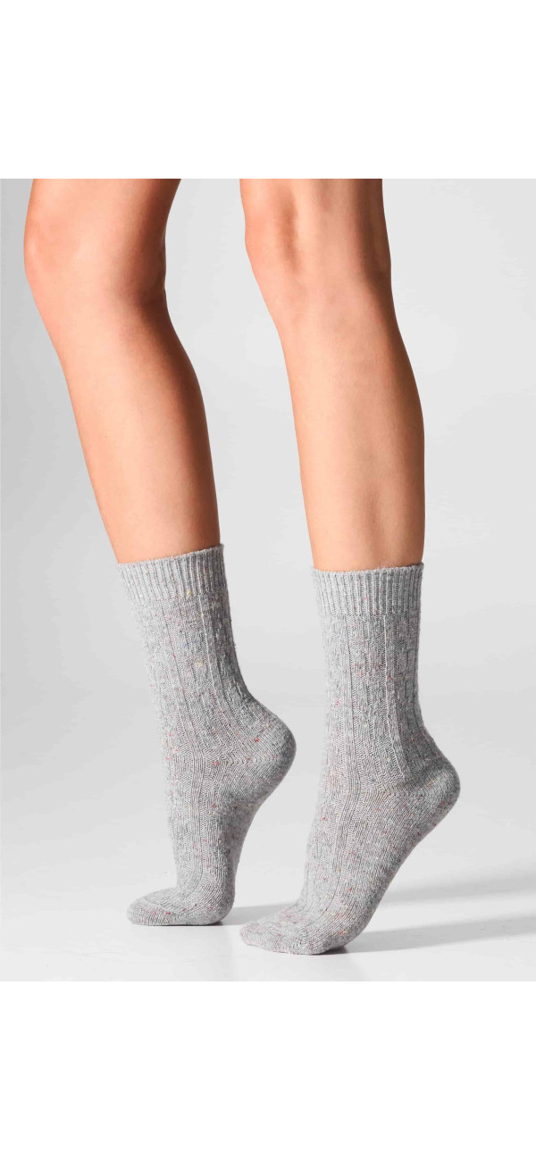 Шкарпетки вовняні довгі для жінок Legs W27 Warm dots (2 пари) білий/світло сірий-image