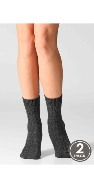 Wool socks long for women Legs W27 Warm dots (2 pack) caramel/antracite-image