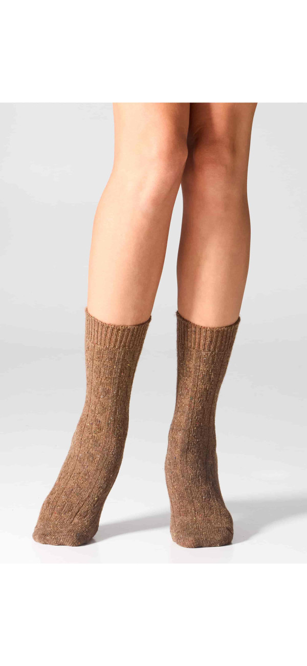 Шкарпетки вовняні довгі для жінок Legs W27 Warm dots (2 пари) карамель/антрацит-image