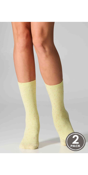 Cotton socks long for women Legs G19 Cotton rib dots (2 pack) green/yellow-image