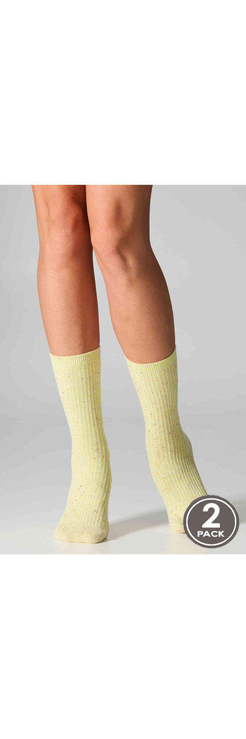 Cotton socks long for women Legs G19 Cotton rib dots (2 pack) green/yellow  36-41-0