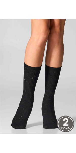 Cotton socks long for women Legs G19 Cotton rib dots (2 pack) nero/light grey-image
