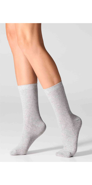 Cotton socks long for women Legs G19 Cotton rib dots (2 pack) nero/light grey-image