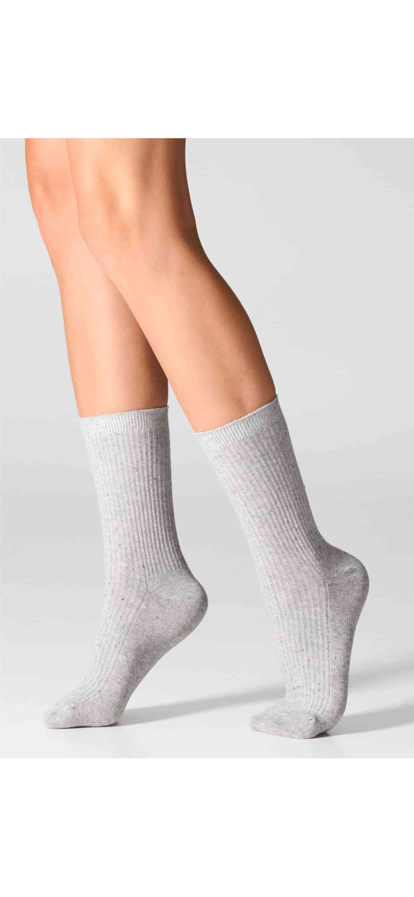 Cotton socks long for women Legs G19 Cotton rib dots (2 pack) nero/light grey-image