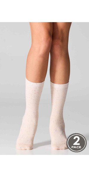 Cotton socks long for women Legs G19 Cotton rib dots (2 pack) beige/peach-image