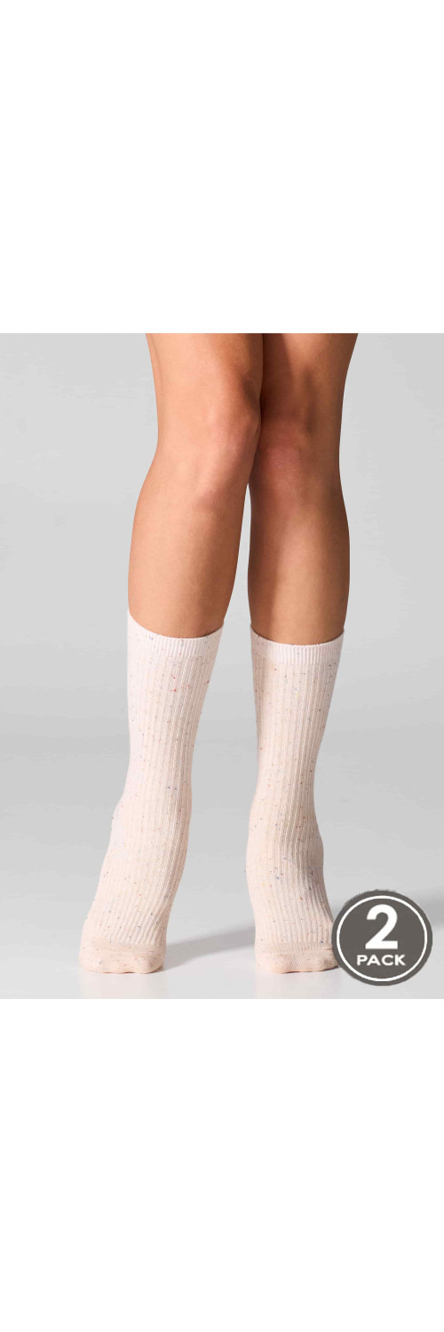 Cotton socks long for women Legs G19 Cotton rib dots (2 pack) beige/peach  36-41-0
