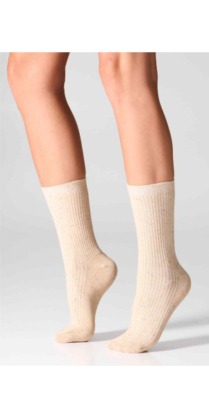 Cotton socks long for women Legs G19 Cotton rib dots (2 pack) beige/peach-image