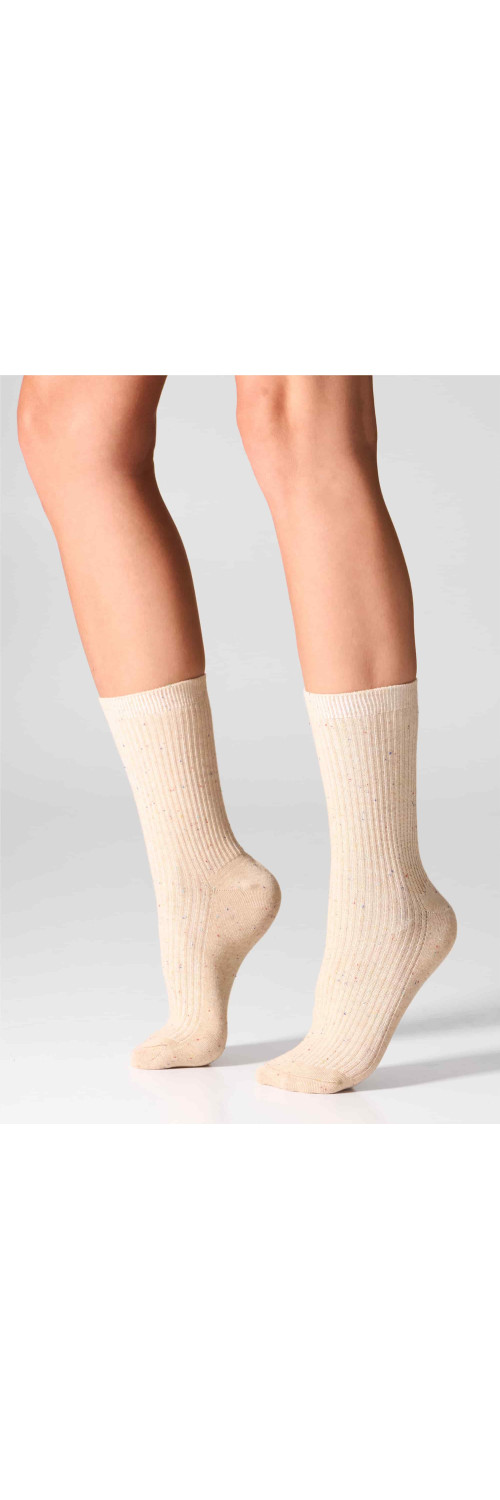 Cotton socks long for women Legs G19 Cotton rib dots (2 pack) beige/peach  36-41-1