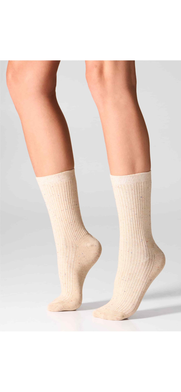 Cotton socks long for women Legs G19 Cotton rib dots (2 pack) beige/peach-image