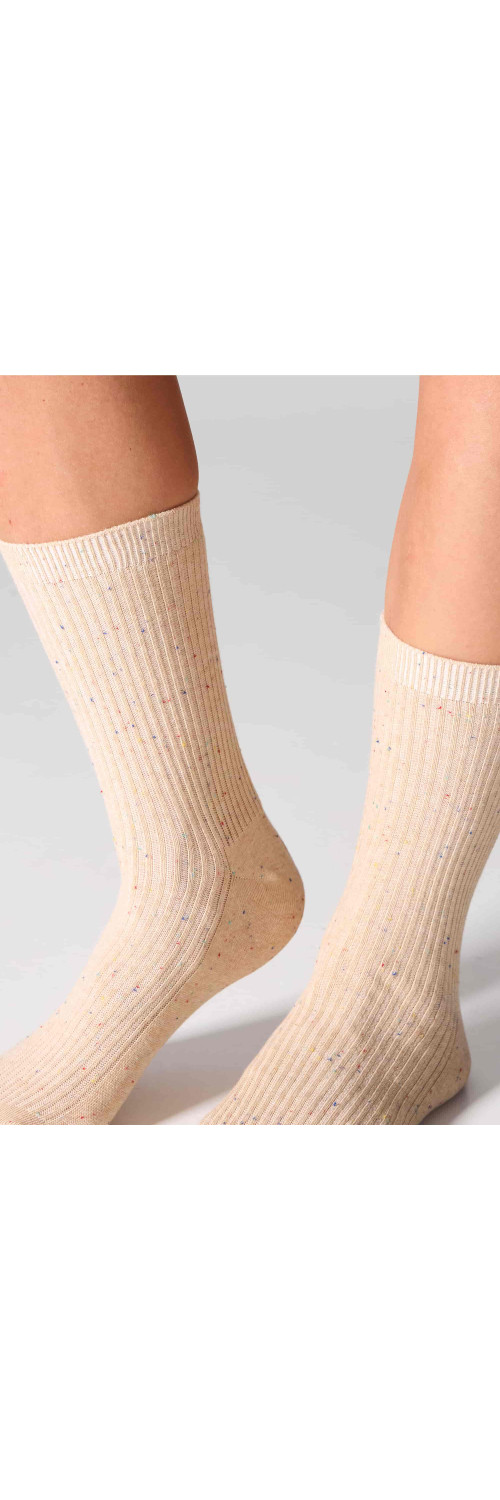 Cotton socks long for women Legs G19 Cotton rib dots (2 pack) beige/peach  36-41-2