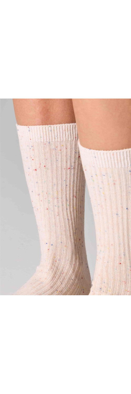 Cotton socks long for women Legs G19 Cotton rib dots (2 pack) beige/peach  36-41-3