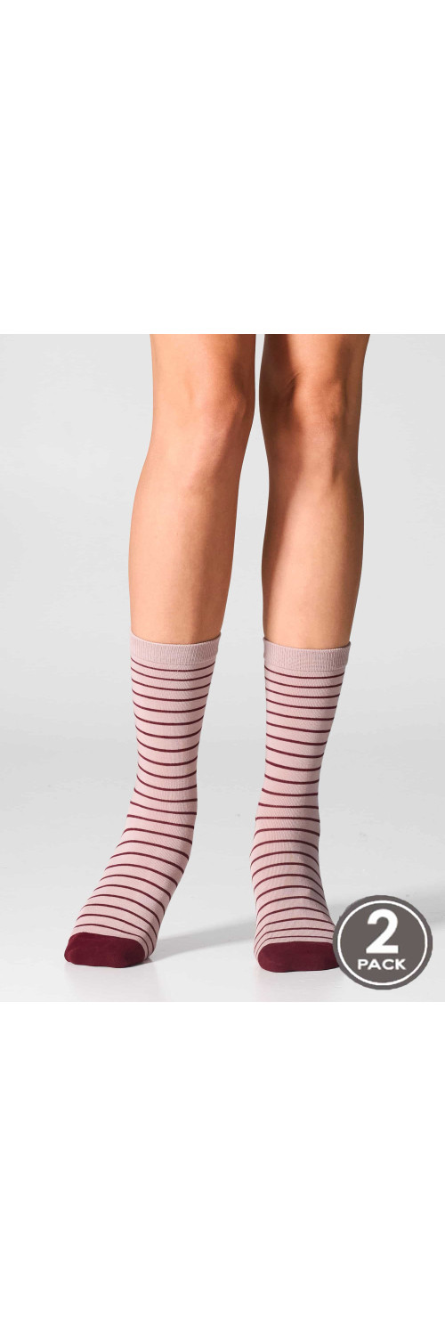 Cotton socks long for women Legs G20 Cotton stripes dots (2 pack) burgund/taupe  36-41-0