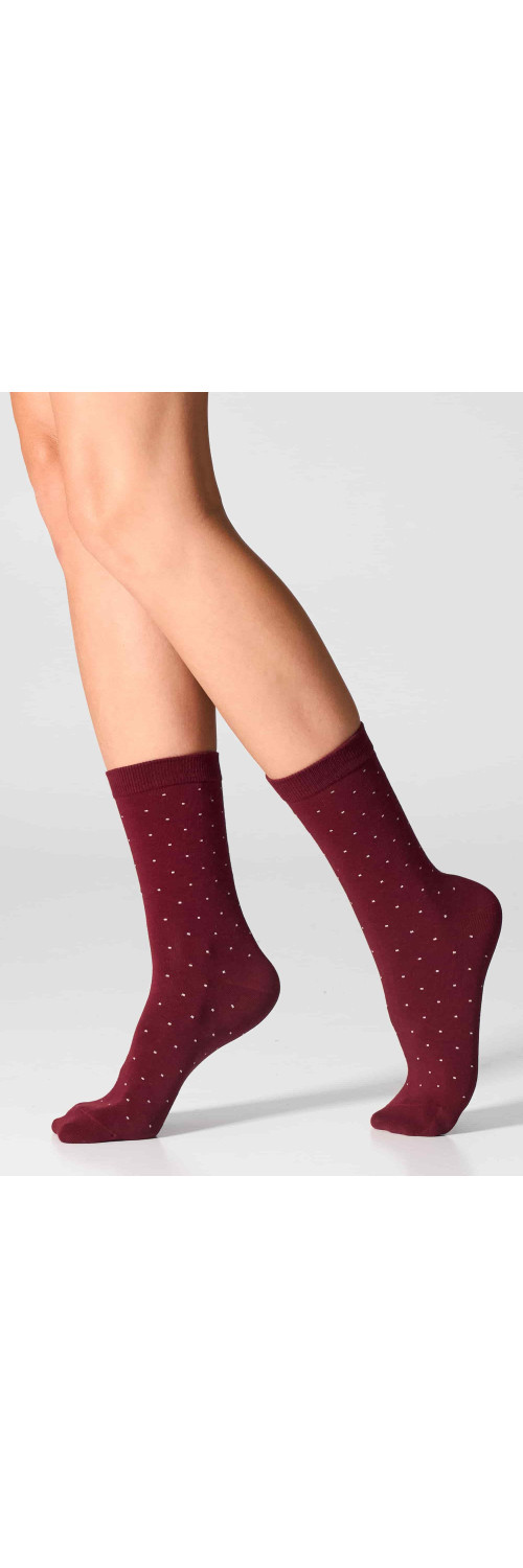 Cotton socks long for women Legs G20 Cotton stripes dots (2 pack) burgund/taupe  36-41-1
