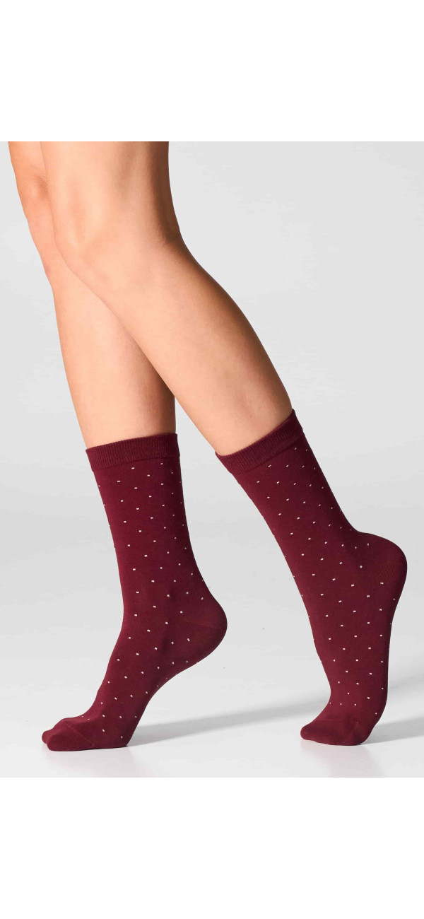 Cotton socks long for women Legs G20 Cotton stripes dots (2 pack) burgund/taupe-image
