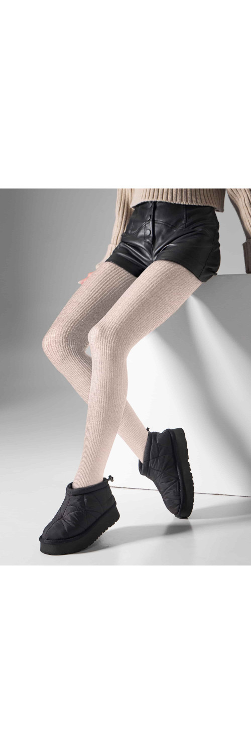 Patterned tights for women Legs L2010 Wool merino beige melange  1/2-0