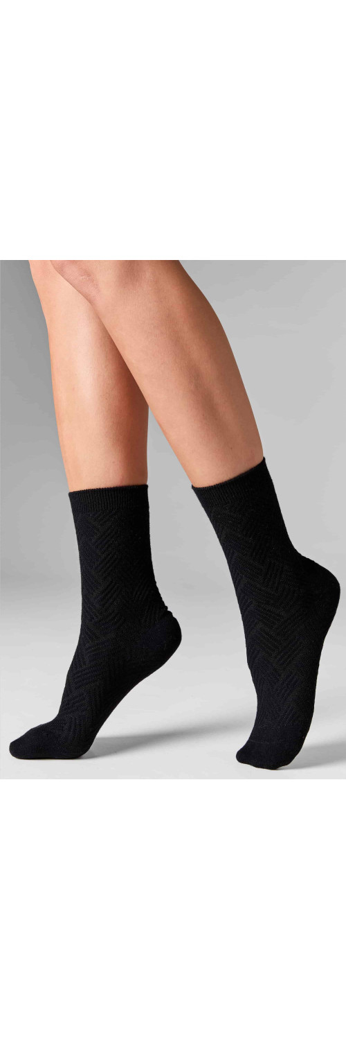 Women's wool socks long for women Legs W36 Wool herrigbone (2пари) nero  36-41-3