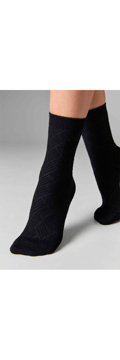 Women's wool socks long for women Legs W36 Wool herrigbone (2пари) nero  36-41-1