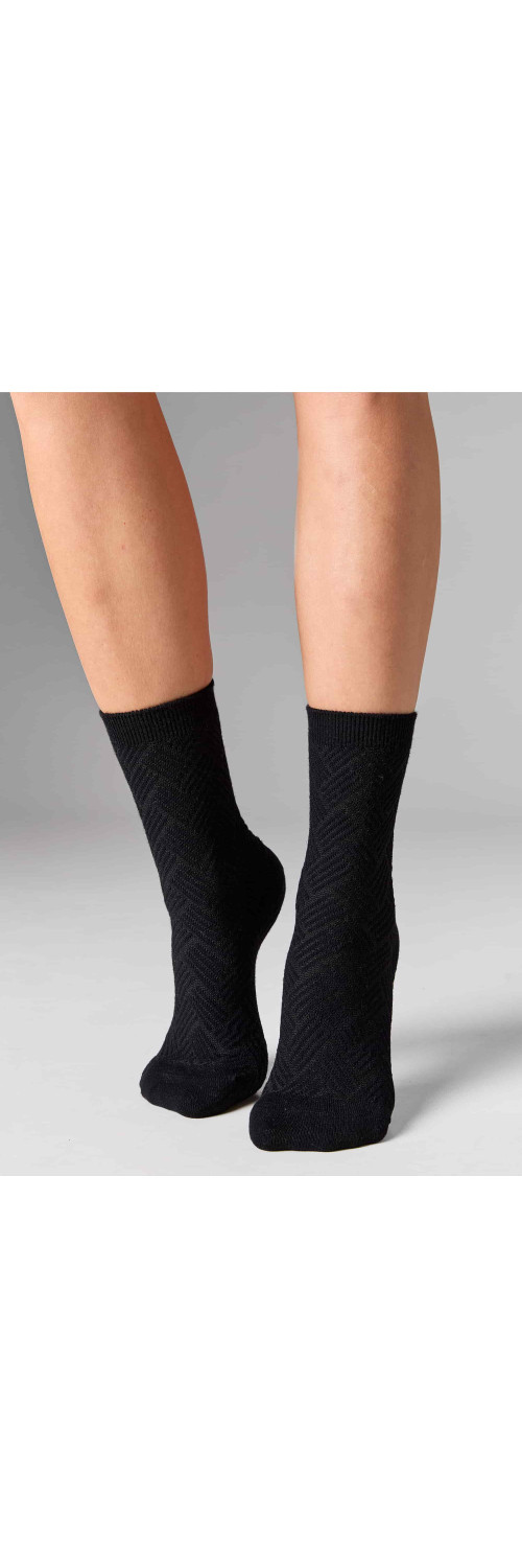 Women's wool socks long for women Legs W36 Wool herrigbone (2пари) nero  36-41-0