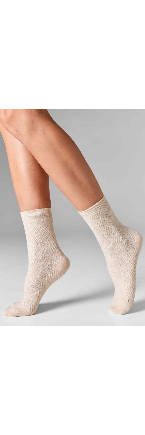 Women's wool socks long for women Legs W36 Wool herrigbone (2пари) cream/latte  36-41-2