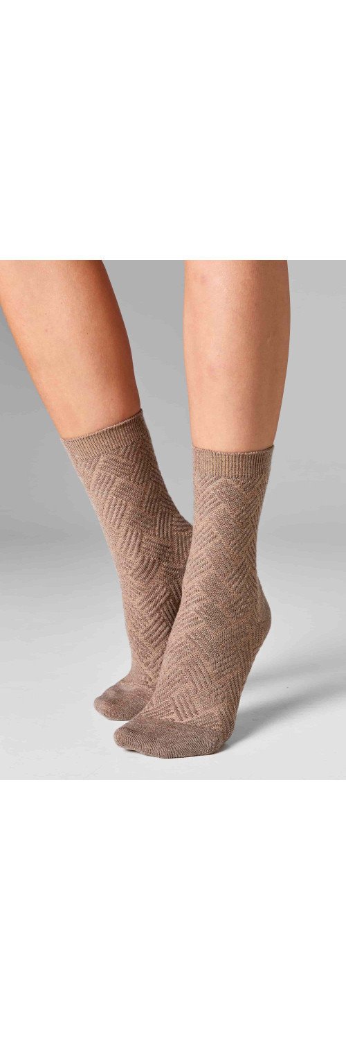 Women's wool socks long for women Legs W36 Wool herrigbone (2пари) cream/latte  36-41-3