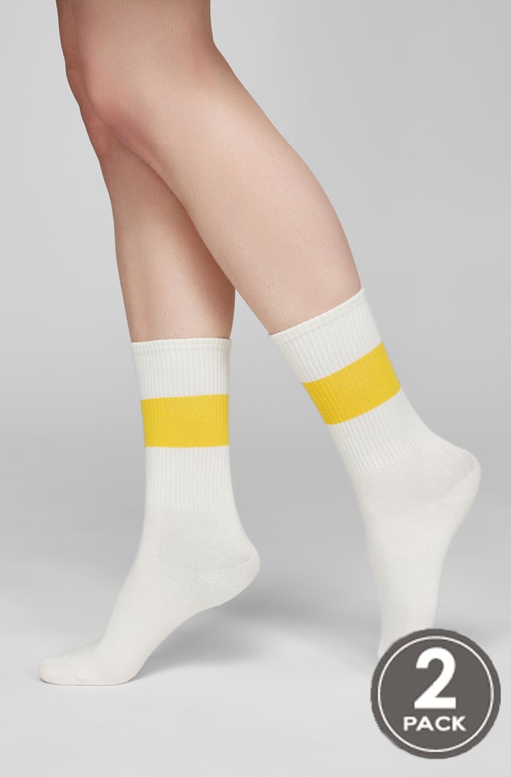 Шкарпетки бавовняні довгі для жінок Legs G07 Socks cotton line (2 пари) еллоу/синій-image