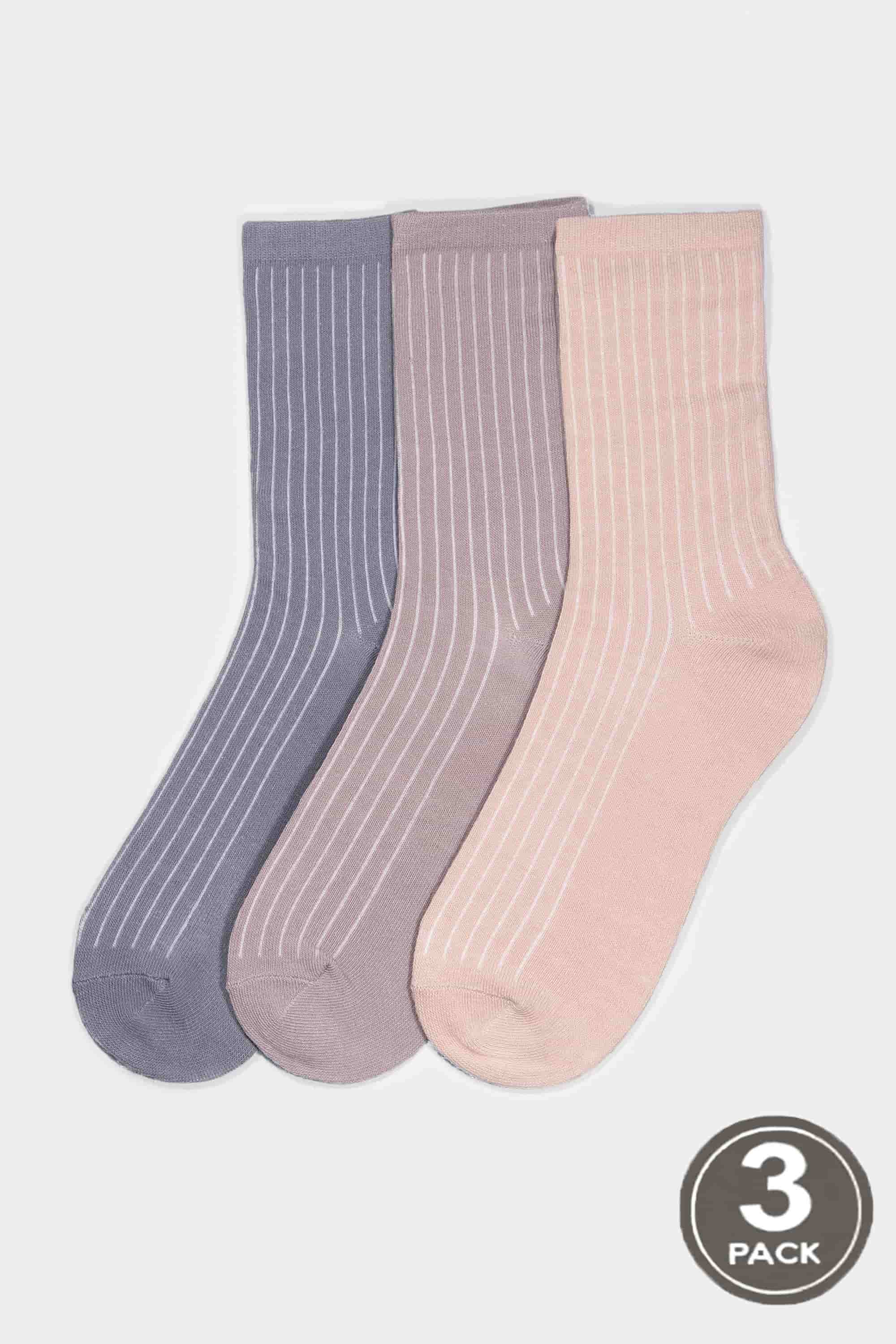 Cotton socks long for women Legs G08 Socks cotton rib (3 pack) pudra/latte/grey-image
