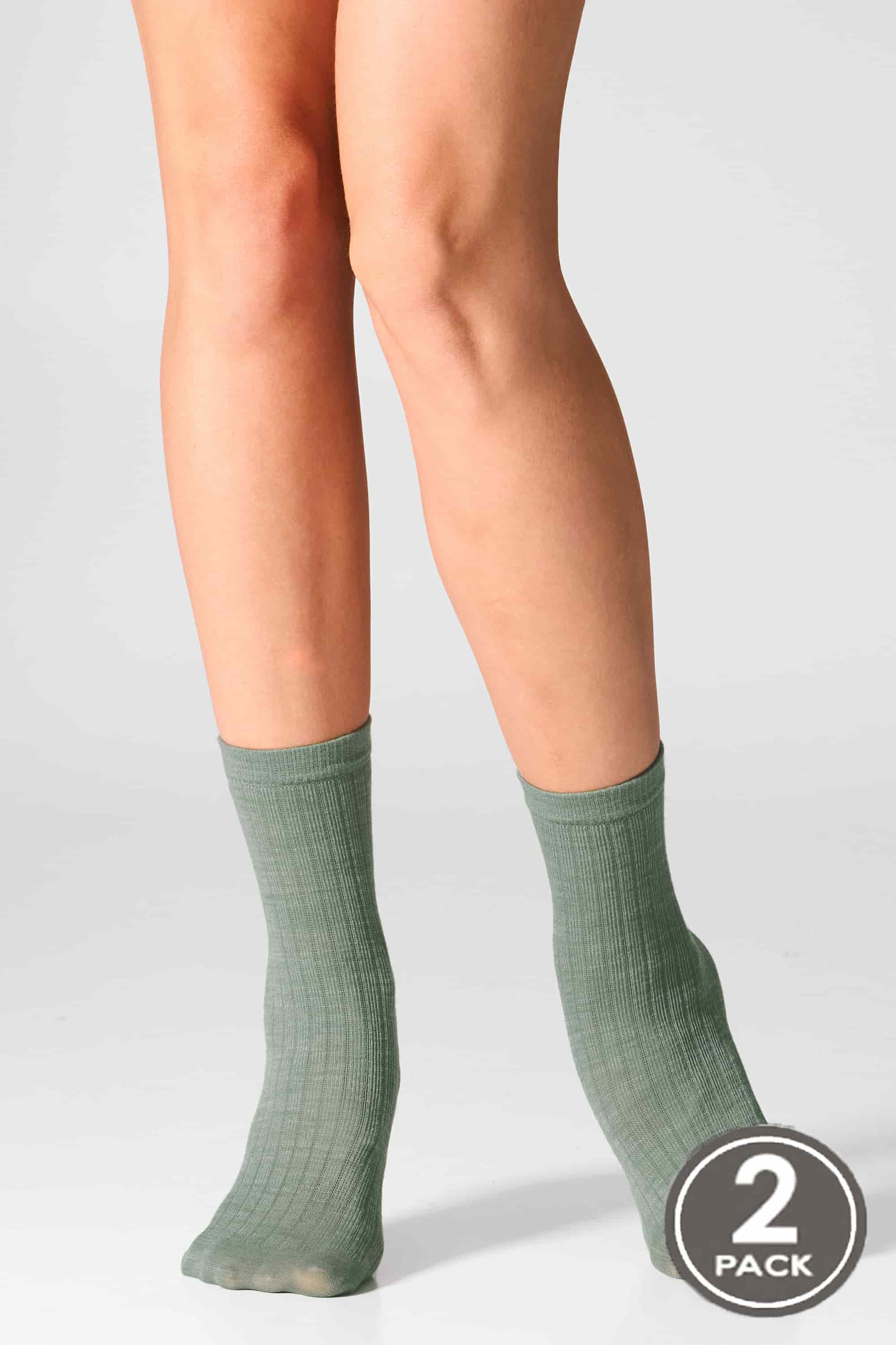 Wool socks long for women Legs W12 Socks wool merino (2 pack) pine/pumpkin-image